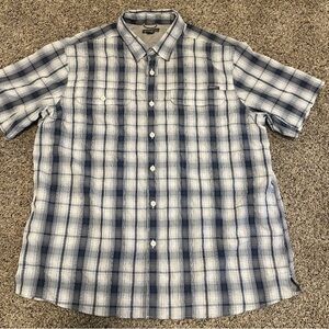 Eddie Bauer Outdoor Travex Mens Blue White Plaid Lightweight Shirt Size XL EUC